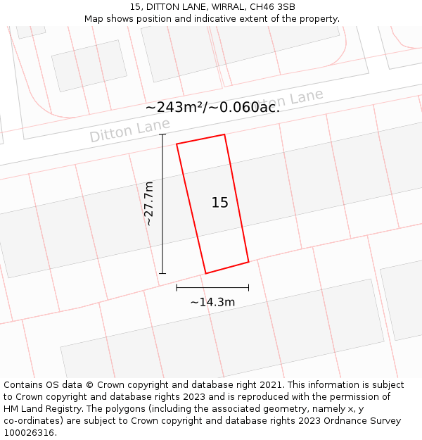 15, DITTON LANE, WIRRAL, CH46 3SB: Plot and title map