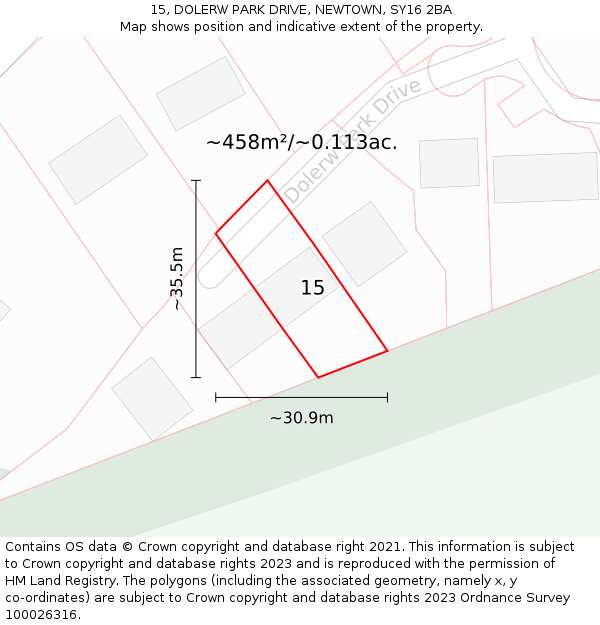 15, DOLERW PARK DRIVE, NEWTOWN, SY16 2BA: Plot and title map