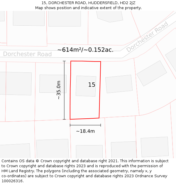 15, DORCHESTER ROAD, HUDDERSFIELD, HD2 2JZ: Plot and title map