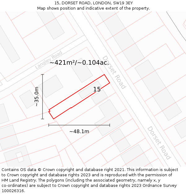 15, DORSET ROAD, LONDON, SW19 3EY: Plot and title map