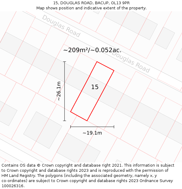 15, DOUGLAS ROAD, BACUP, OL13 9PR: Plot and title map