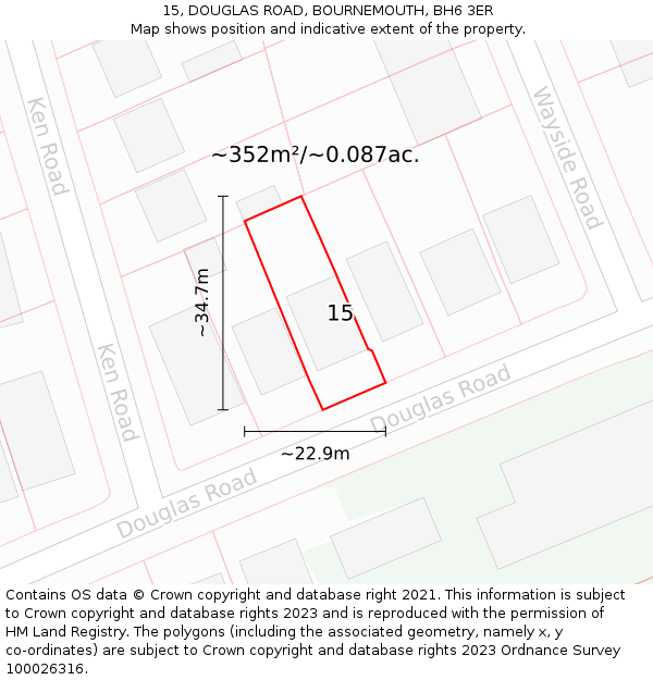 15, DOUGLAS ROAD, BOURNEMOUTH, BH6 3ER: Plot and title map