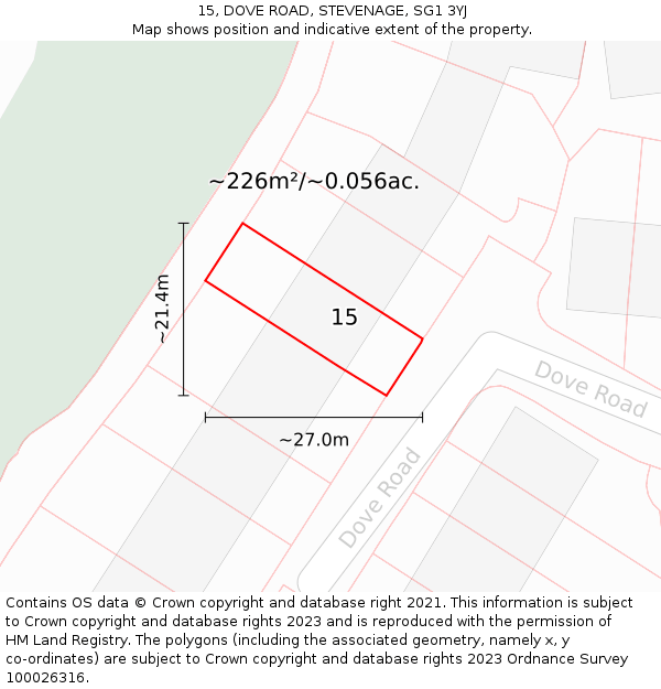 15, DOVE ROAD, STEVENAGE, SG1 3YJ: Plot and title map