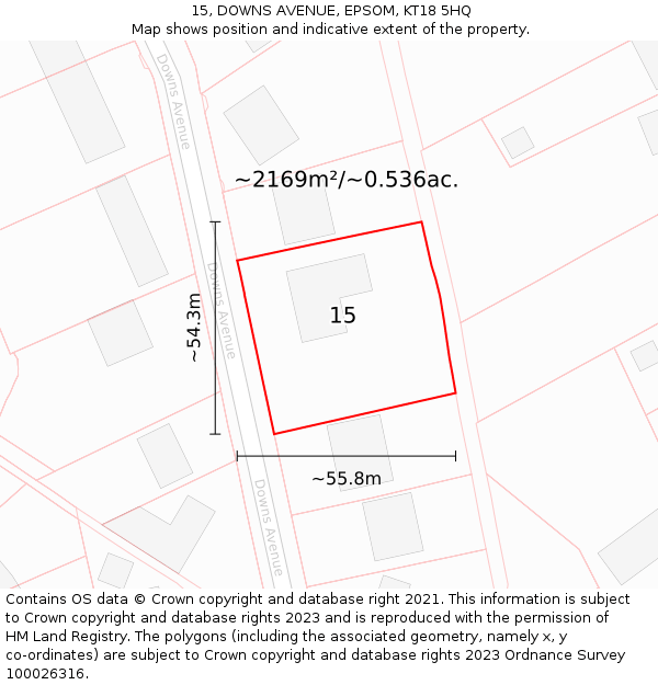 15, DOWNS AVENUE, EPSOM, KT18 5HQ: Plot and title map