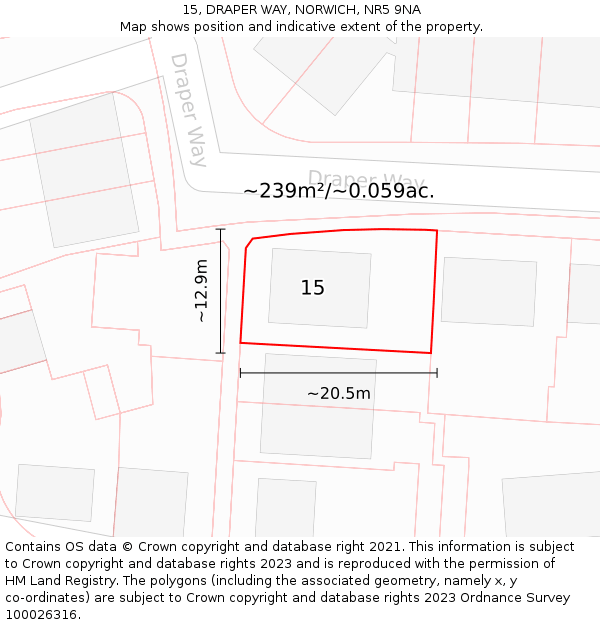 15, DRAPER WAY, NORWICH, NR5 9NA: Plot and title map