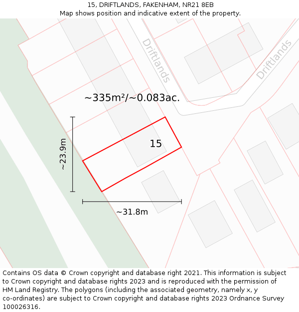 15, DRIFTLANDS, FAKENHAM, NR21 8EB: Plot and title map