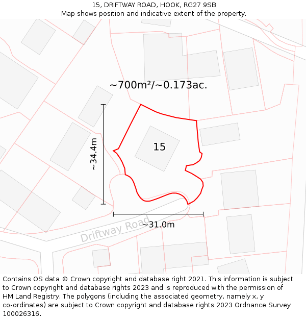 15, DRIFTWAY ROAD, HOOK, RG27 9SB: Plot and title map