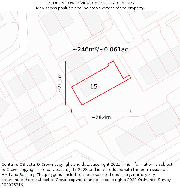 15, DRUM TOWER VIEW, CAERPHILLY, CF83 2XY: Plot and title map