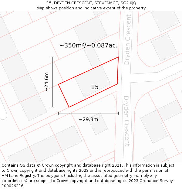 15, DRYDEN CRESCENT, STEVENAGE, SG2 0JQ: Plot and title map