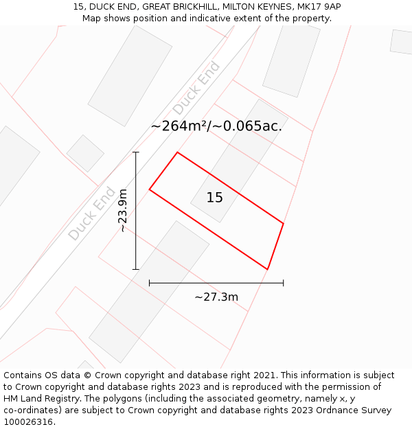 15, DUCK END, GREAT BRICKHILL, MILTON KEYNES, MK17 9AP: Plot and title map