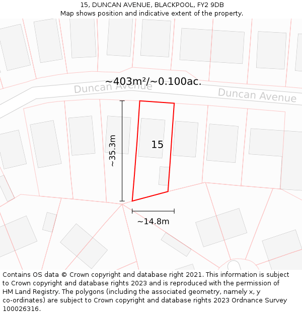 15, DUNCAN AVENUE, BLACKPOOL, FY2 9DB: Plot and title map