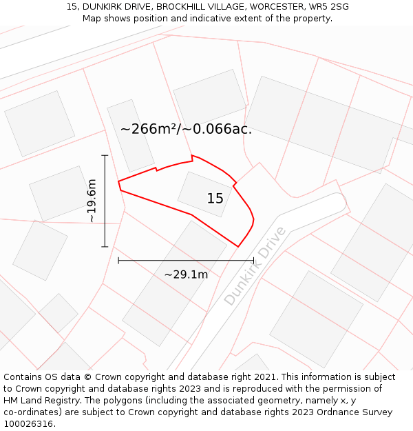 15, DUNKIRK DRIVE, BROCKHILL VILLAGE, WORCESTER, WR5 2SG: Plot and title map