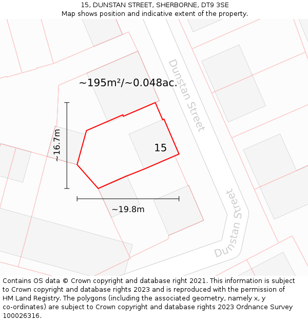 15, DUNSTAN STREET, SHERBORNE, DT9 3SE: Plot and title map