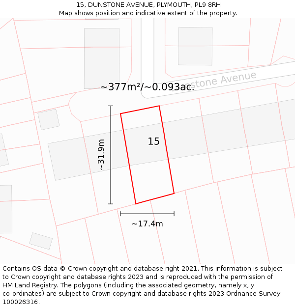 15, DUNSTONE AVENUE, PLYMOUTH, PL9 8RH: Plot and title map