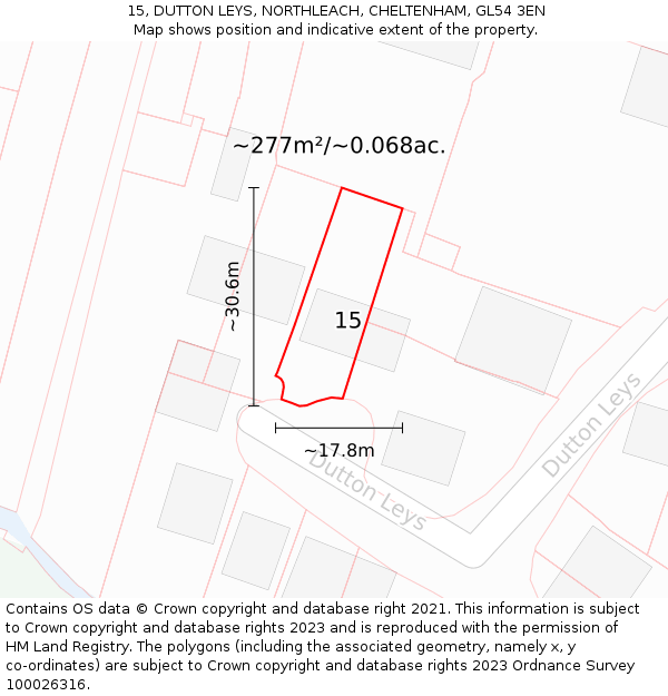 15, DUTTON LEYS, NORTHLEACH, CHELTENHAM, GL54 3EN: Plot and title map