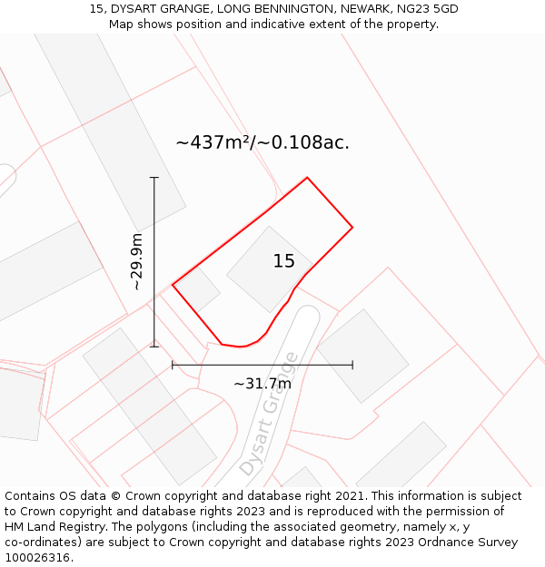 15, DYSART GRANGE, LONG BENNINGTON, NEWARK, NG23 5GD: Plot and title map