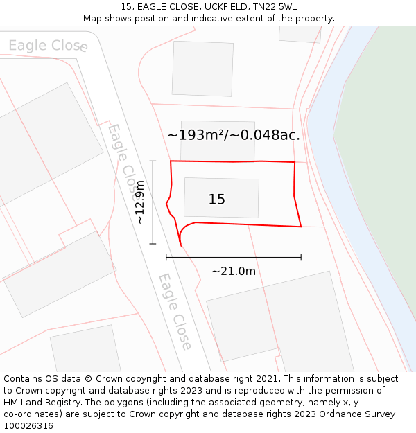 15, EAGLE CLOSE, UCKFIELD, TN22 5WL: Plot and title map