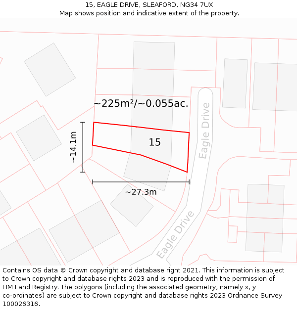 15, EAGLE DRIVE, SLEAFORD, NG34 7UX: Plot and title map
