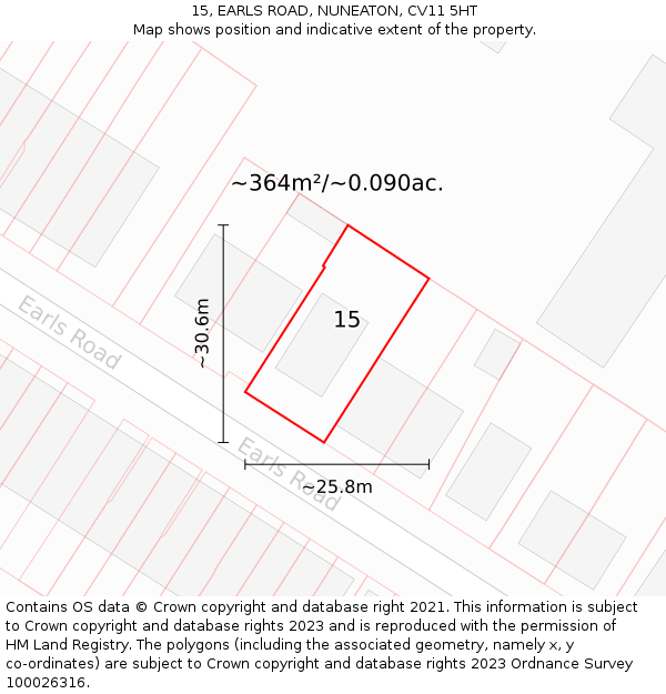 15, EARLS ROAD, NUNEATON, CV11 5HT: Plot and title map