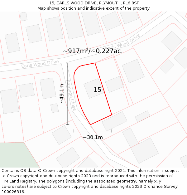 15, EARLS WOOD DRIVE, PLYMOUTH, PL6 8SF: Plot and title map