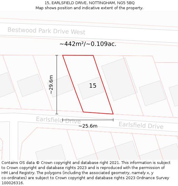 15, EARLSFIELD DRIVE, NOTTINGHAM, NG5 5BQ: Plot and title map
