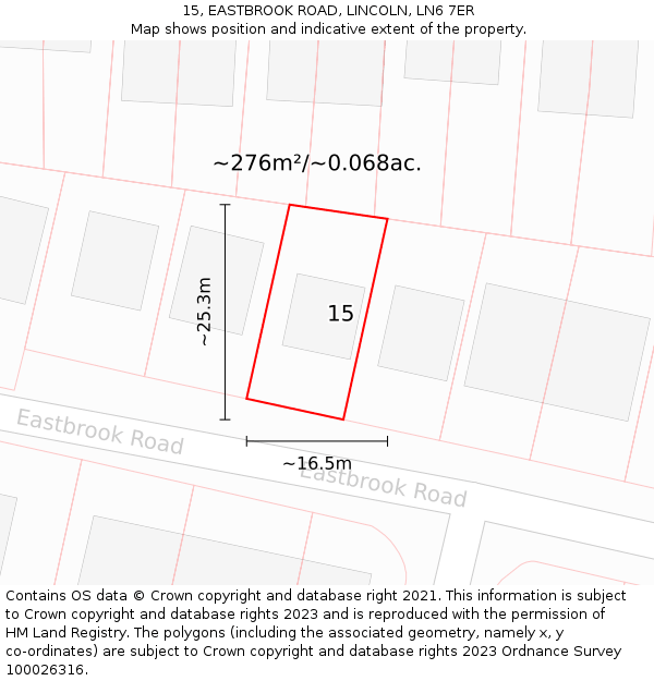 15, EASTBROOK ROAD, LINCOLN, LN6 7ER: Plot and title map