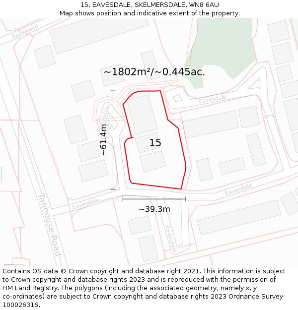 15, EAVESDALE, SKELMERSDALE, WN8 6AU: Plot and title map