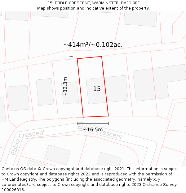 15, EBBLE CRESCENT, WARMINSTER, BA12 9PF: Plot and title map