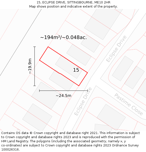 15, ECLIPSE DRIVE, SITTINGBOURNE, ME10 2HR: Plot and title map