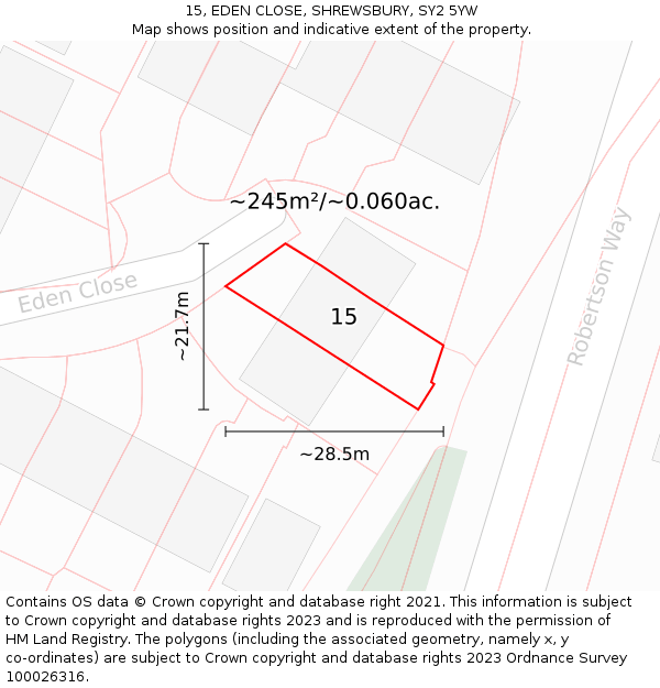 15, EDEN CLOSE, SHREWSBURY, SY2 5YW: Plot and title map