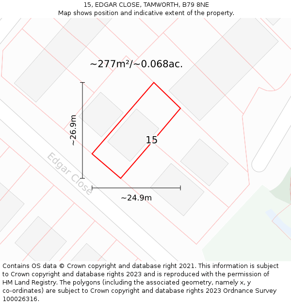 15, EDGAR CLOSE, TAMWORTH, B79 8NE: Plot and title map