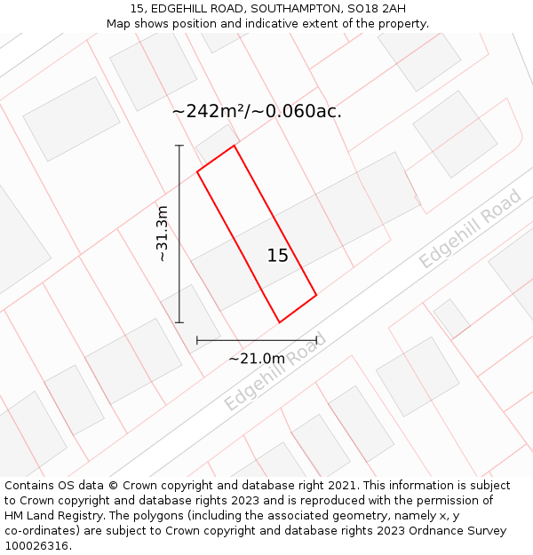 15, EDGEHILL ROAD, SOUTHAMPTON, SO18 2AH: Plot and title map