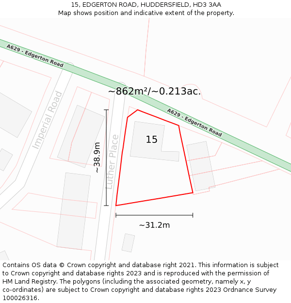 15, EDGERTON ROAD, HUDDERSFIELD, HD3 3AA: Plot and title map