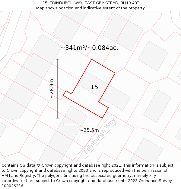 15, EDINBURGH WAY, EAST GRINSTEAD, RH19 4RT: Plot and title map