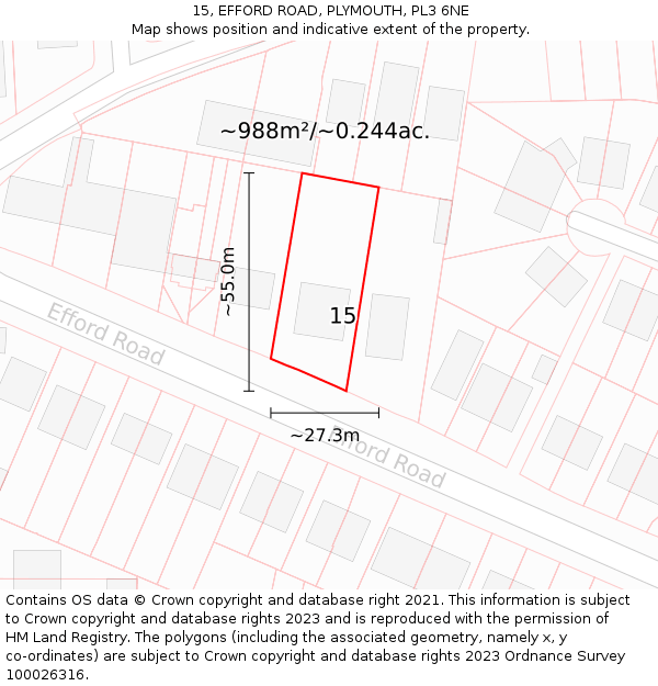 15, EFFORD ROAD, PLYMOUTH, PL3 6NE: Plot and title map