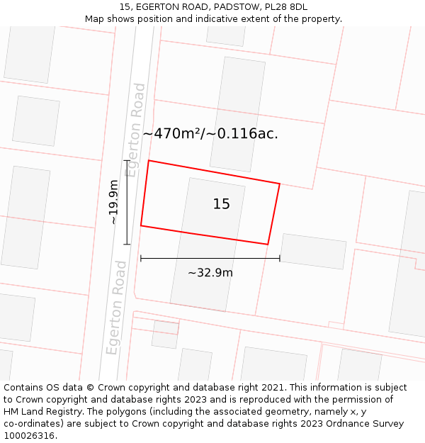 15, EGERTON ROAD, PADSTOW, PL28 8DL: Plot and title map