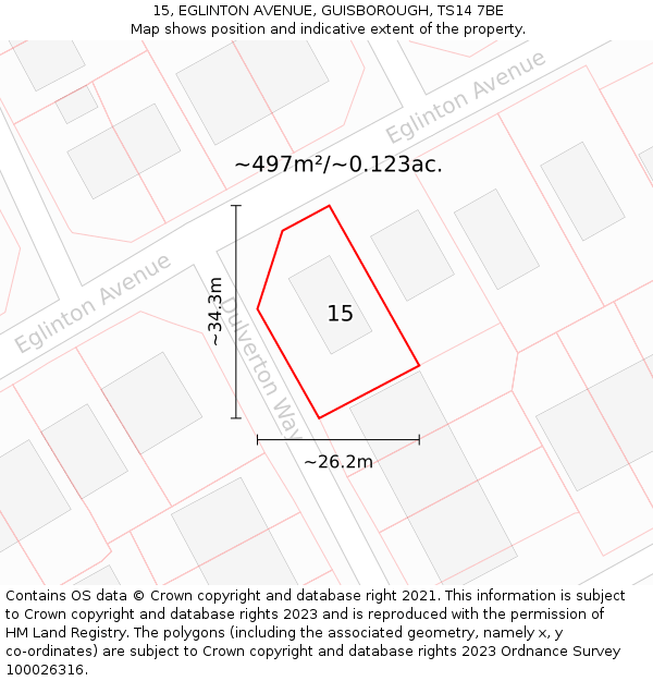 15, EGLINTON AVENUE, GUISBOROUGH, TS14 7BE: Plot and title map