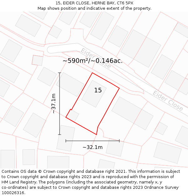 15, EIDER CLOSE, HERNE BAY, CT6 5PX: Plot and title map