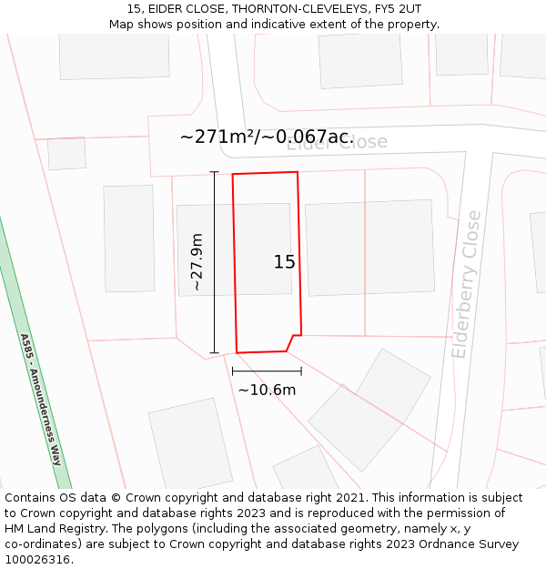 15, EIDER CLOSE, THORNTON-CLEVELEYS, FY5 2UT: Plot and title map