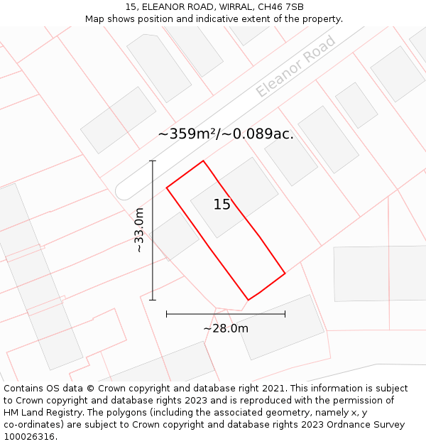 15, ELEANOR ROAD, WIRRAL, CH46 7SB: Plot and title map