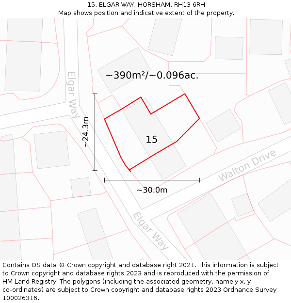 15, ELGAR WAY, HORSHAM, RH13 6RH: Plot and title map