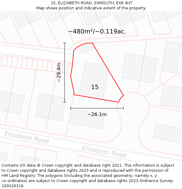 15, ELIZABETH ROAD, EXMOUTH, EX8 4NT: Plot and title map