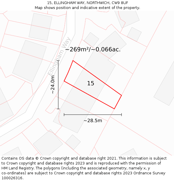 15, ELLINGHAM WAY, NORTHWICH, CW9 8UF: Plot and title map