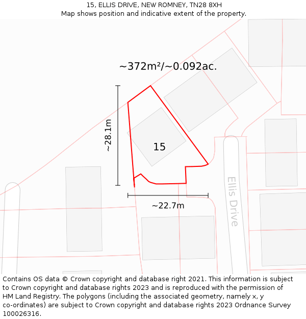 15, ELLIS DRIVE, NEW ROMNEY, TN28 8XH: Plot and title map