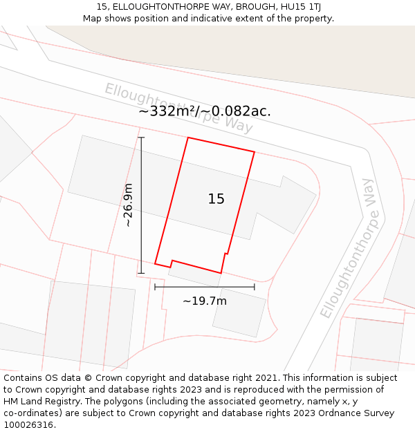 15, ELLOUGHTONTHORPE WAY, BROUGH, HU15 1TJ: Plot and title map