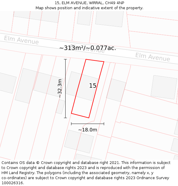 15, ELM AVENUE, WIRRAL, CH49 4NP: Plot and title map