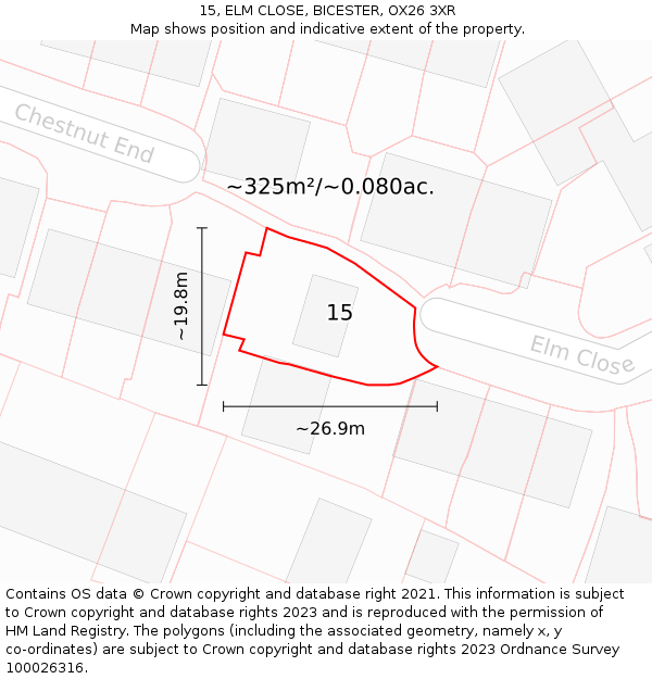 15, ELM CLOSE, BICESTER, OX26 3XR: Plot and title map