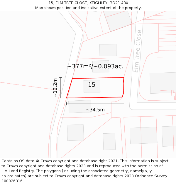 15, ELM TREE CLOSE, KEIGHLEY, BD21 4RX: Plot and title map