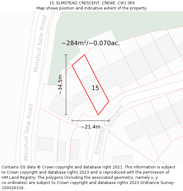 15, ELMSTEAD CRESCENT, CREWE, CW1 3PX: Plot and title map