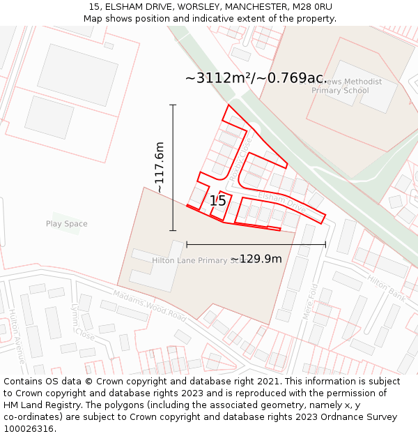 15, ELSHAM DRIVE, WORSLEY, MANCHESTER, M28 0RU: Plot and title map